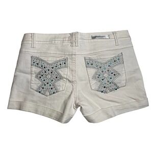 Juniors DO DENIM White Low Rise Cuffed Rhinestone Embellished Jean Shorts Size 9